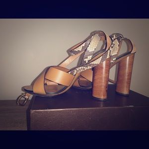 Gucci Leather Python Open Toe Heels w/ Strap